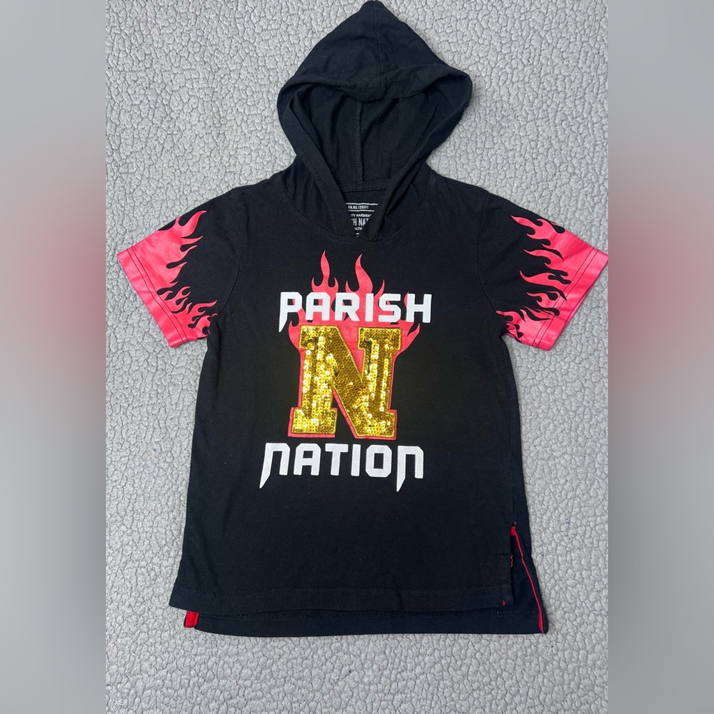 Parish Nation Graphic Print Short Sleeve Hooded T Shirt Little Boys Size Large 6
